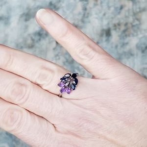 Sapphire and Amethyst Cluster in Sterling Silver
